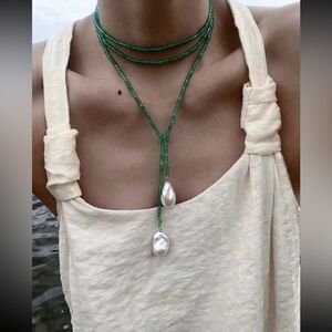 Bohemian pearl drop necklace N483